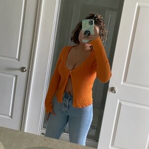 NWT Vibrant Orange Sheer Knit Cardigan